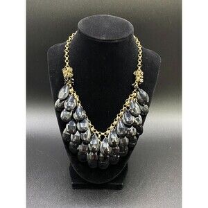 Gold Tone and Black and Smoky Faceted Bead Necklace